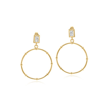 Judy Crowell Jewelry Gold Over Sterling Silver and Rhodium Diamond Cut Circle Beaded Drop Earrings