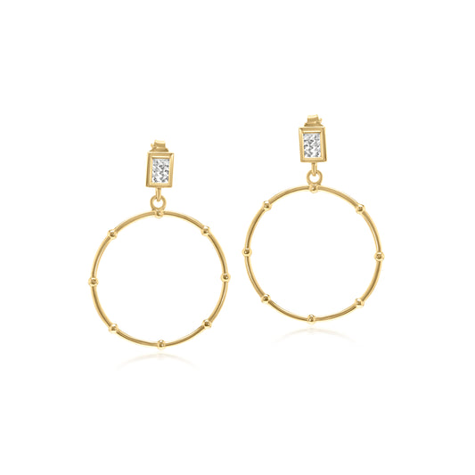 Judy Crowell Jewelry Gold Over Sterling Silver and Rhodium Diamond Cut Circle Beaded Drop Earrings