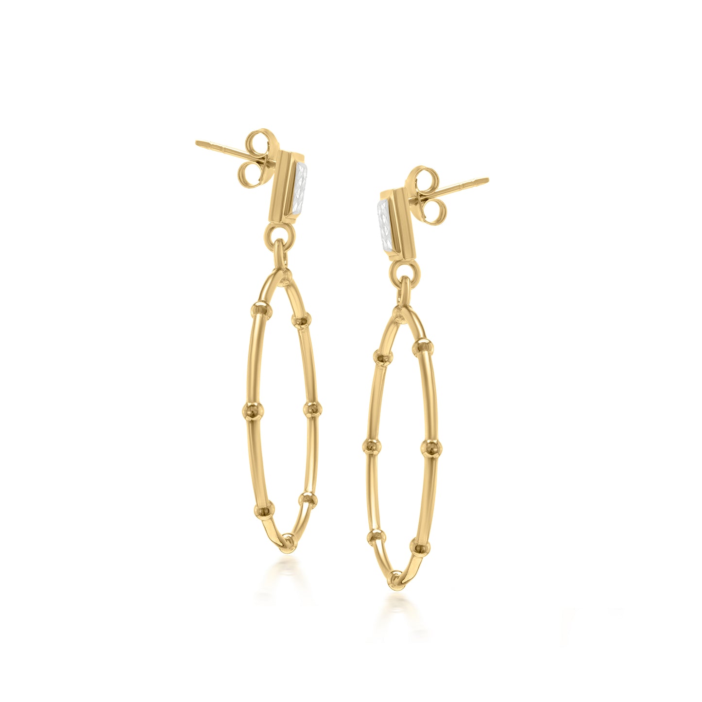 Judy Crowell Jewelry Gold Over Sterling Silver and Rhodium Diamond Cut Circle Beaded Drop Earrings