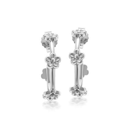 Judy Crowell Jewelry Sterling Silver Flower Hoop Earrings