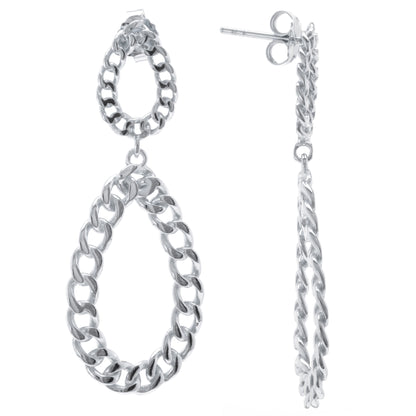 Judy Crowell Jewelry Sterling Silver Double Chain Open Oval Drop Earrings