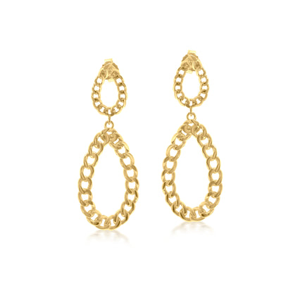 Judy Crowell Jewelry 14K Gold Over Sterling Silver Double Chain Open Oval Drop Earrings