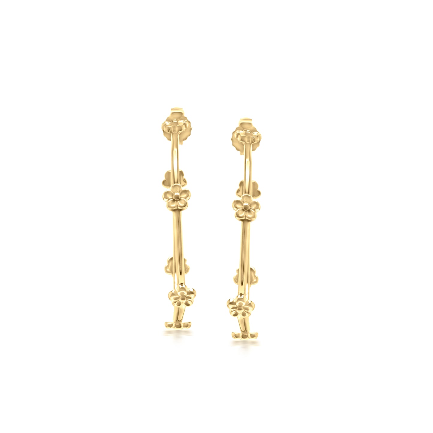 Judy Crowell Jewelry Gold Over Sterling Silver Flower Station Large Hoop Earrings
