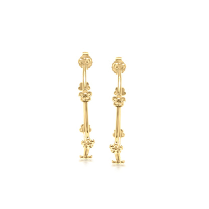 Judy Crowell Jewelry Gold Over Sterling Silver Flower Station Large Hoop Earrings