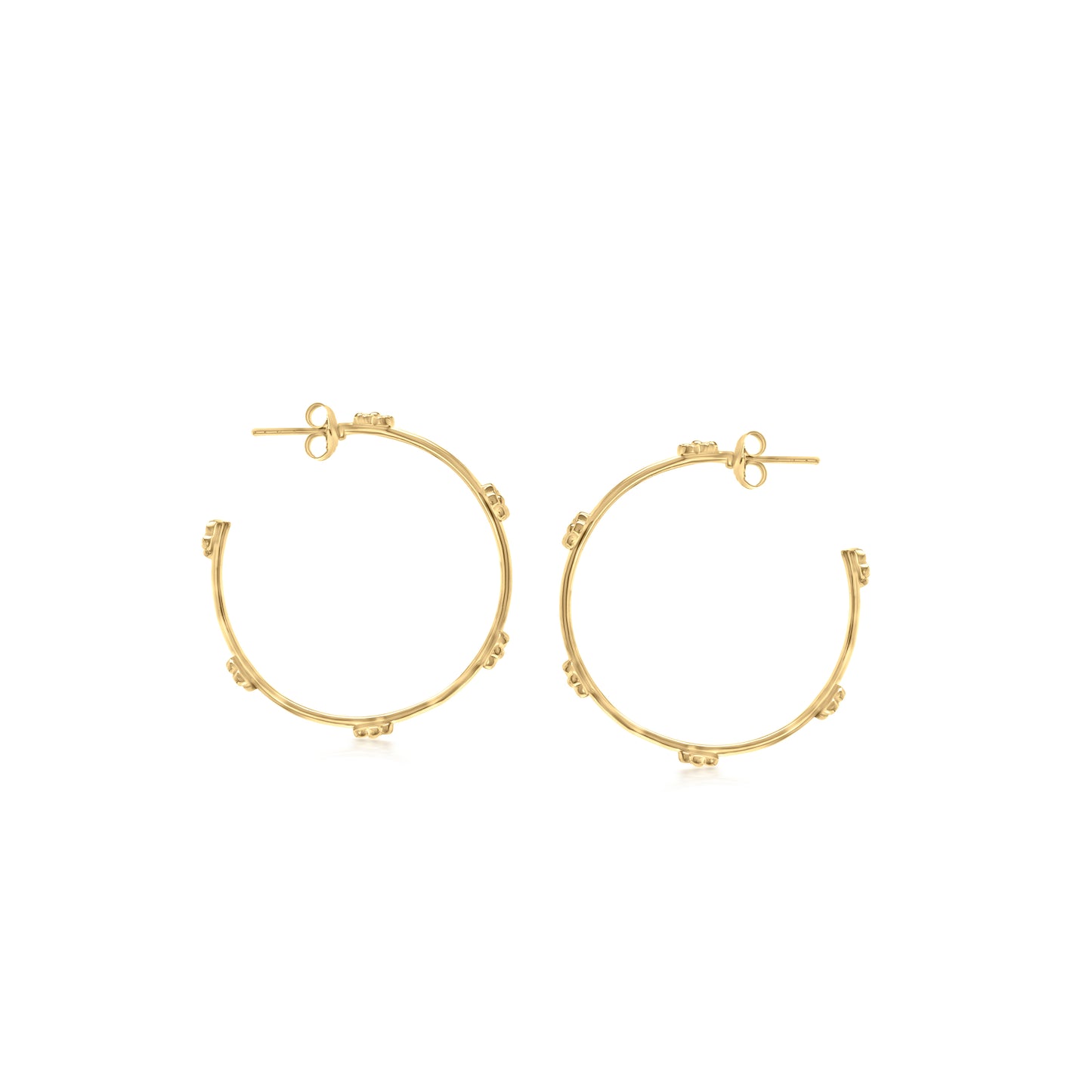 Judy Crowell Jewelry Gold Over Sterling Silver Flower Station Large Hoop Earrings