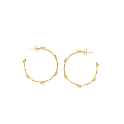 Judy Crowell Jewelry Gold Over Sterling Silver Flower Station Large Hoop Earrings