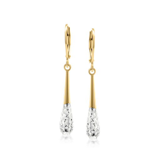 Judy Crowell Jewelry Gold Over Sterling Silver and Rhodium Diamond Cut Teardrop Leverback Earrings