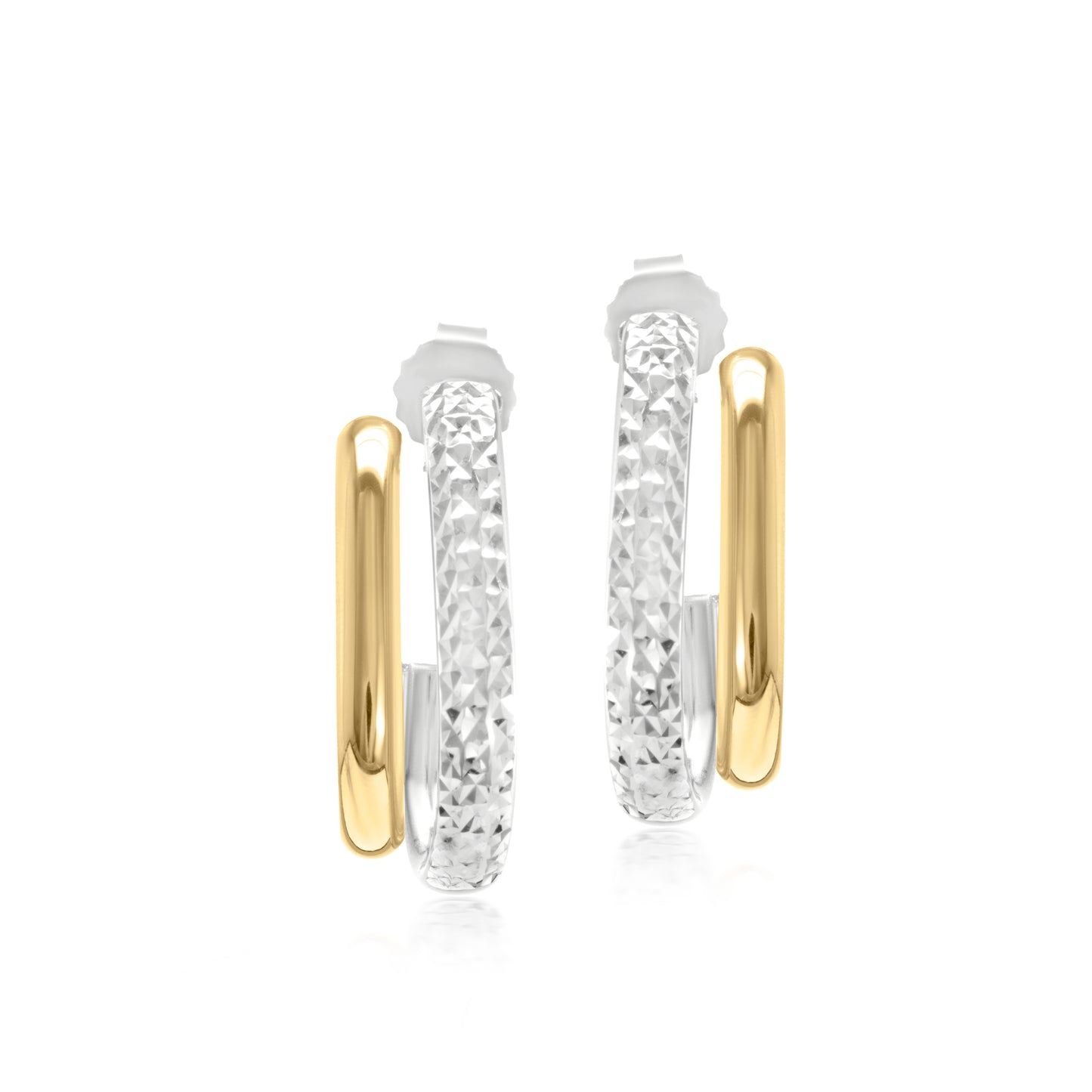 Judy Crowell Jewelry Gold Over Sterling Silver and Rhodium Diamond Cut Rectangle J Hoop Earrings