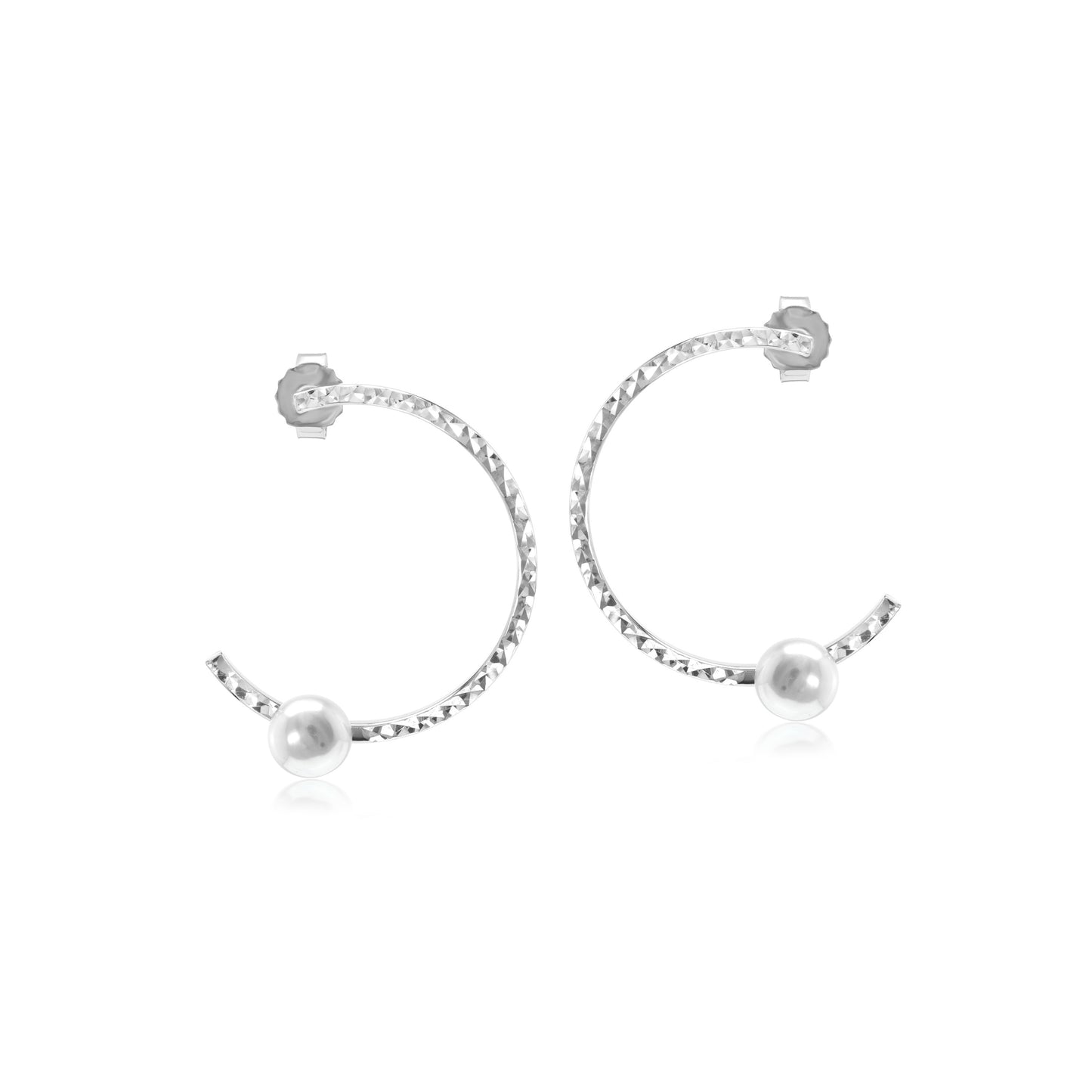 Judy Crowell Jewelry Sterling Silver Freshwater Pearl Diamond Cut Hoop Earrings
