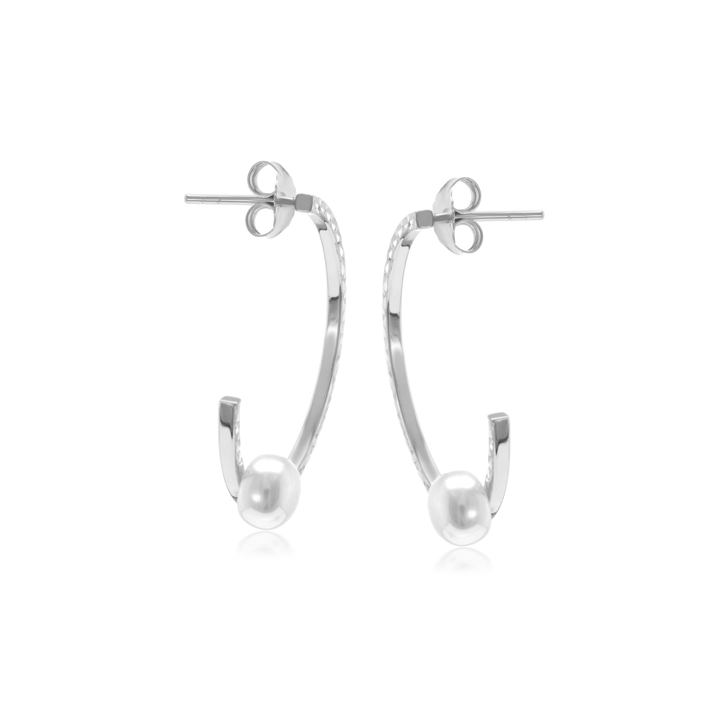 Judy Crowell Jewelry Sterling Silver Freshwater Pearl Diamond Cut Hoop Earrings