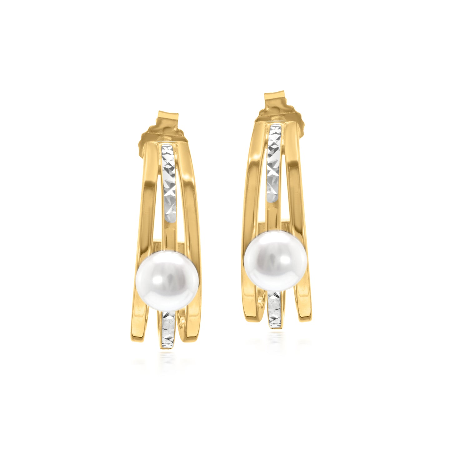 Judy Crowell Jewelry Gold Over Sterling Silver Freshwater Pearl Diamond Cut Triple Hoop Earrings