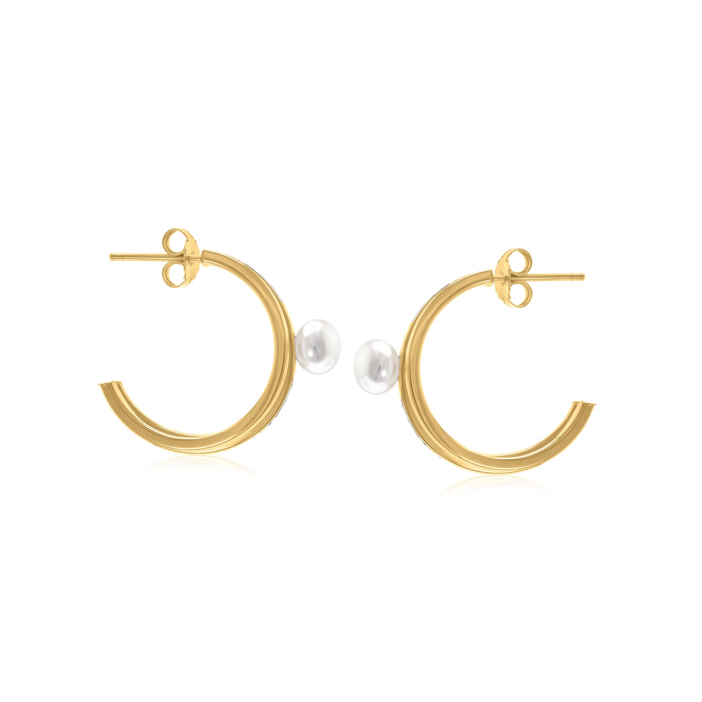Judy Crowell Jewelry Gold Over Sterling Silver Freshwater Pearl Diamond Cut Triple Hoop Earrings
