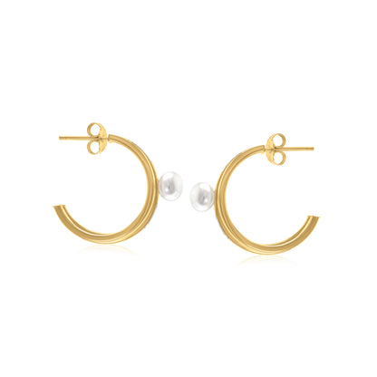 Judy Crowell Jewelry Gold Over Sterling Silver Freshwater Pearl Diamond Cut Triple Hoop Earrings