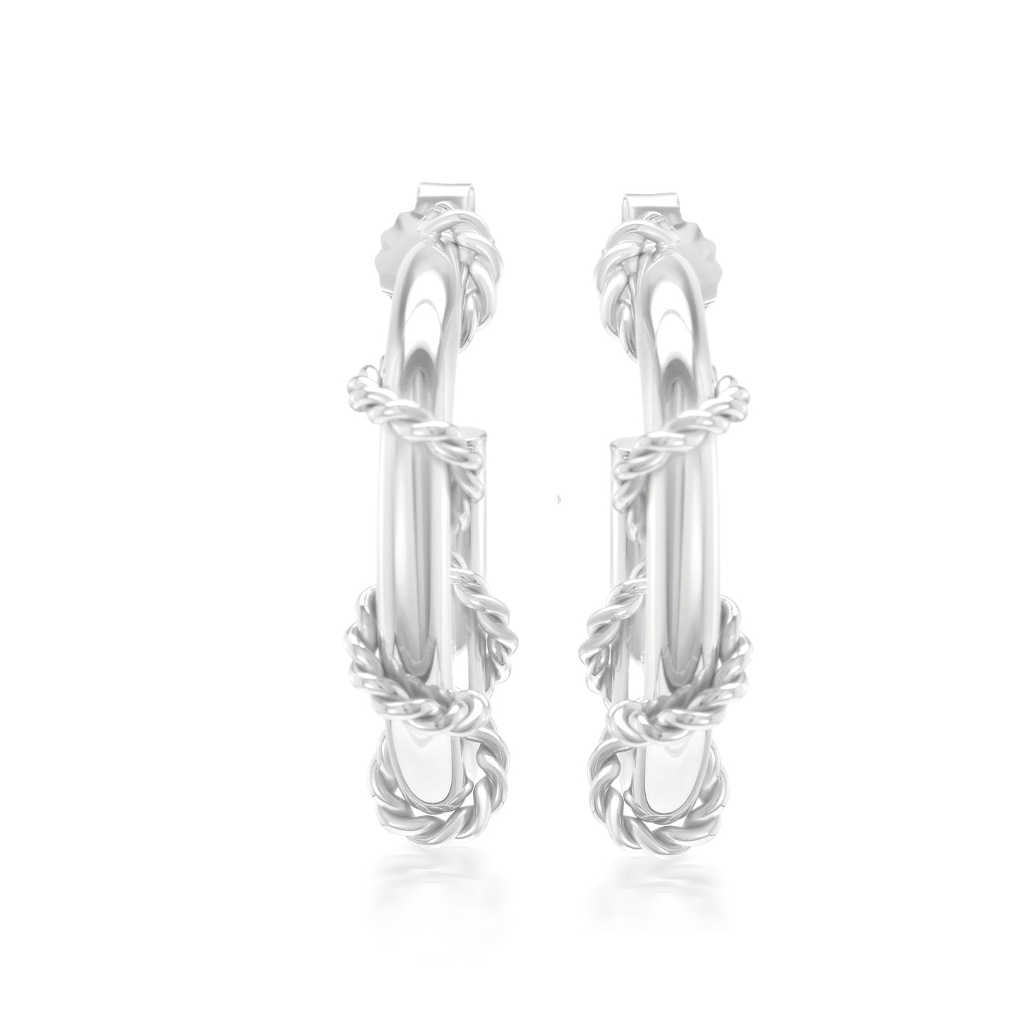 Judy Crowell Jewelry Sterling Silver Rope Accent Twist Hoop Earrings