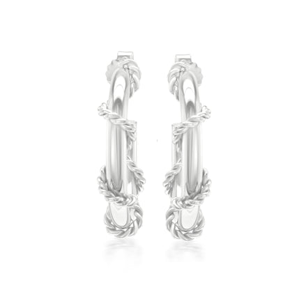 Judy Crowell Jewelry Sterling Silver Rope Accent Twist Hoop Earrings