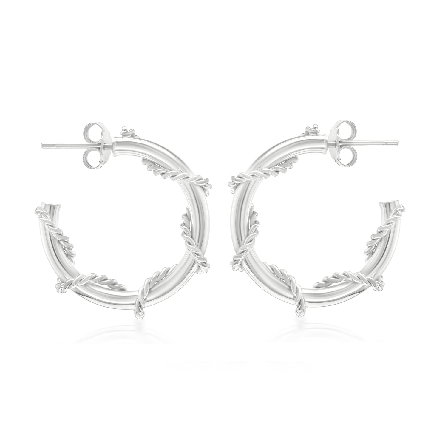 Judy Crowell Jewelry Sterling Silver Rope Accent Twist Hoop Earrings