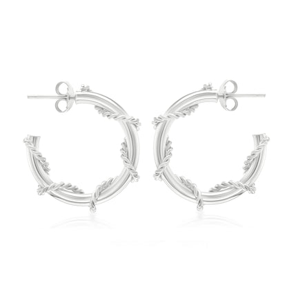 Judy Crowell Jewelry Sterling Silver Rope Accent Twist Hoop Earrings