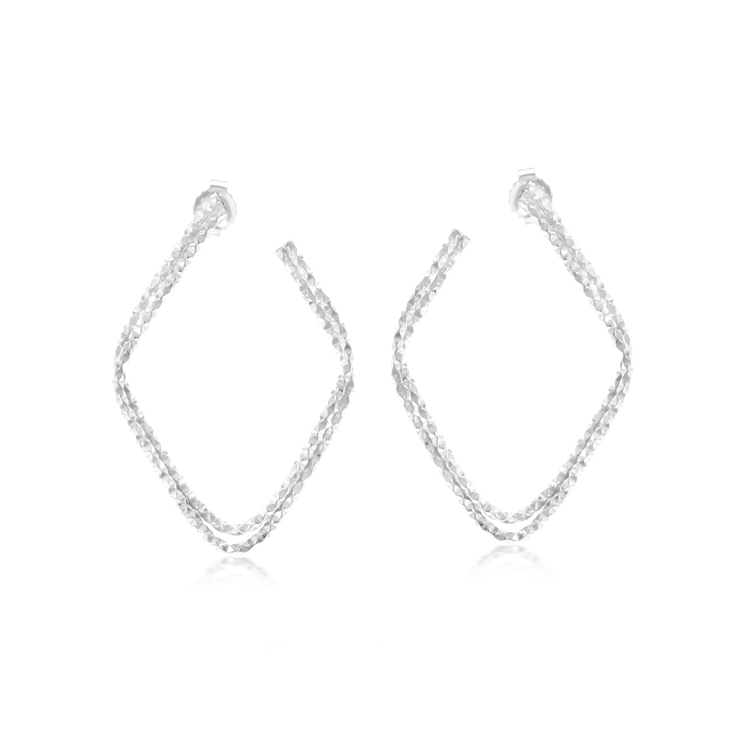 Judy Crowell Jewelry Sterling Silver Etched Diamond Shape Hoop Earrings