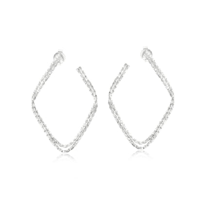 Judy Crowell Jewelry Sterling Silver Etched Diamond Shape Hoop Earrings