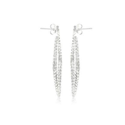 Judy Crowell Jewelry Sterling Silver Etched Diamond Shape Hoop Earrings