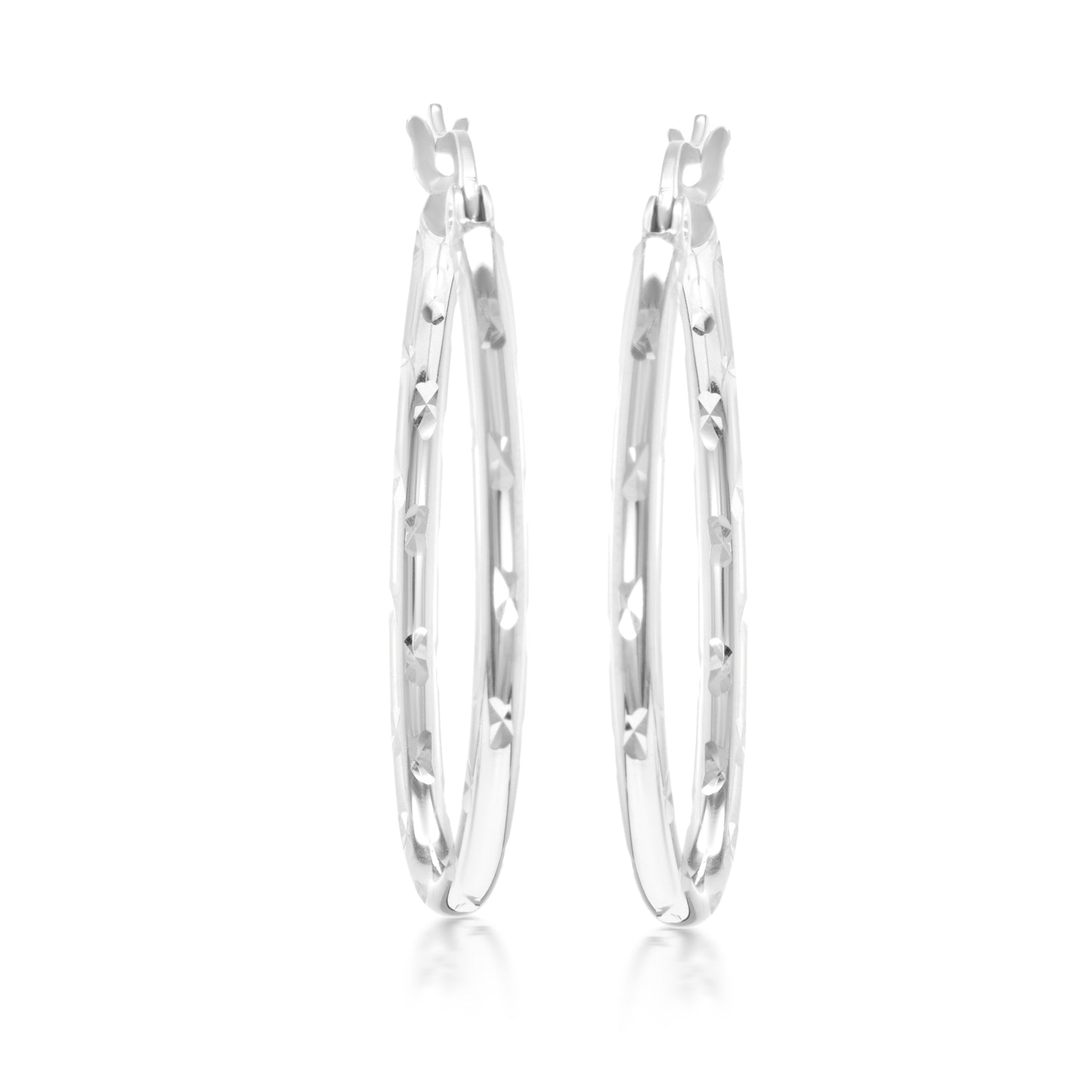 Judy Crowell Jewelry Sterling Silver Oval Diamond Cut Hoop Earrings