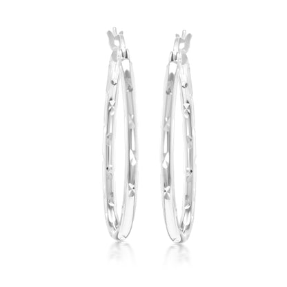 Judy Crowell Jewelry Sterling Silver Oval Diamond Cut Hoop Earrings
