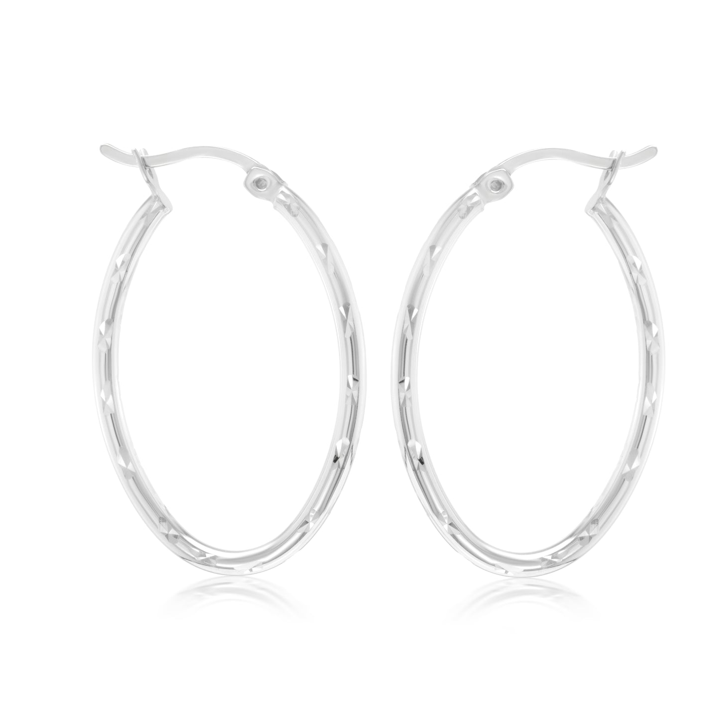 Judy Crowell Jewelry Sterling Silver Oval Diamond Cut Hoop Earrings