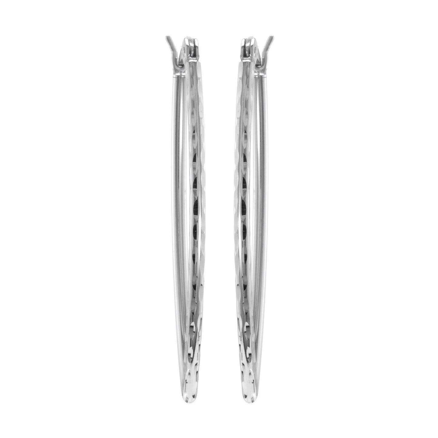 Judy Crowell Jewelry Sterling Silver Diamond Cut Marquise Hoop Earrings