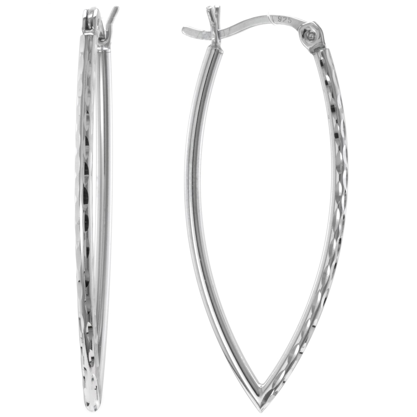 Judy Crowell Jewelry Sterling Silver Diamond Cut Marquise Hoop Earrings