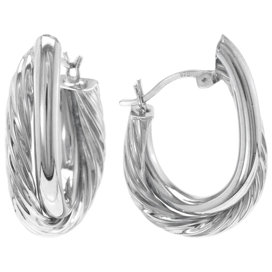 Judy Crowell Jewelry Sterling Silver Diamond Cut and High Polish Twist Hoop Earrings