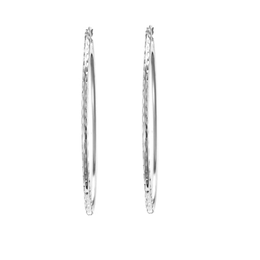 Judy Crowell Jewelry Sterling Silver Classic Diamond Cut Long Oval Hoop Earrings