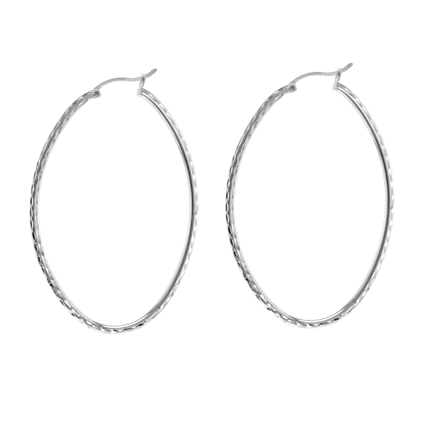 Judy Crowell Jewelry Sterling Silver Classic Diamond Cut Long Oval Hoop Earrings