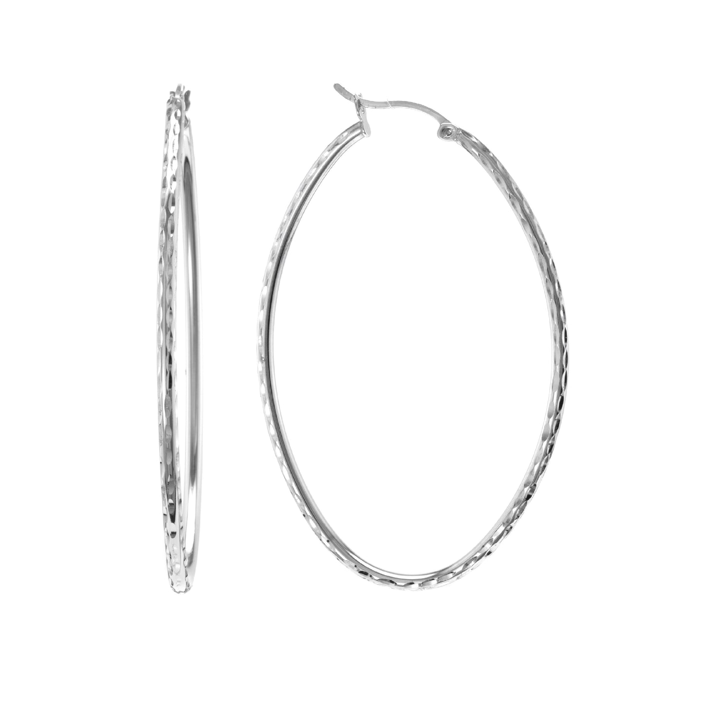 Judy Crowell Jewelry Sterling Silver Classic Diamond Cut Long Oval Hoop Earrings