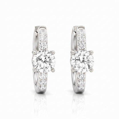 14K White Gold 1.5 CTTW Lab Grown Diamond Round Cut Hoop Earrings