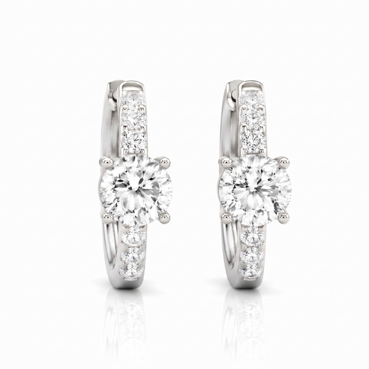 14K White Gold 1.5 CTTW Lab Grown Diamond Round Cut Hoop Earrings