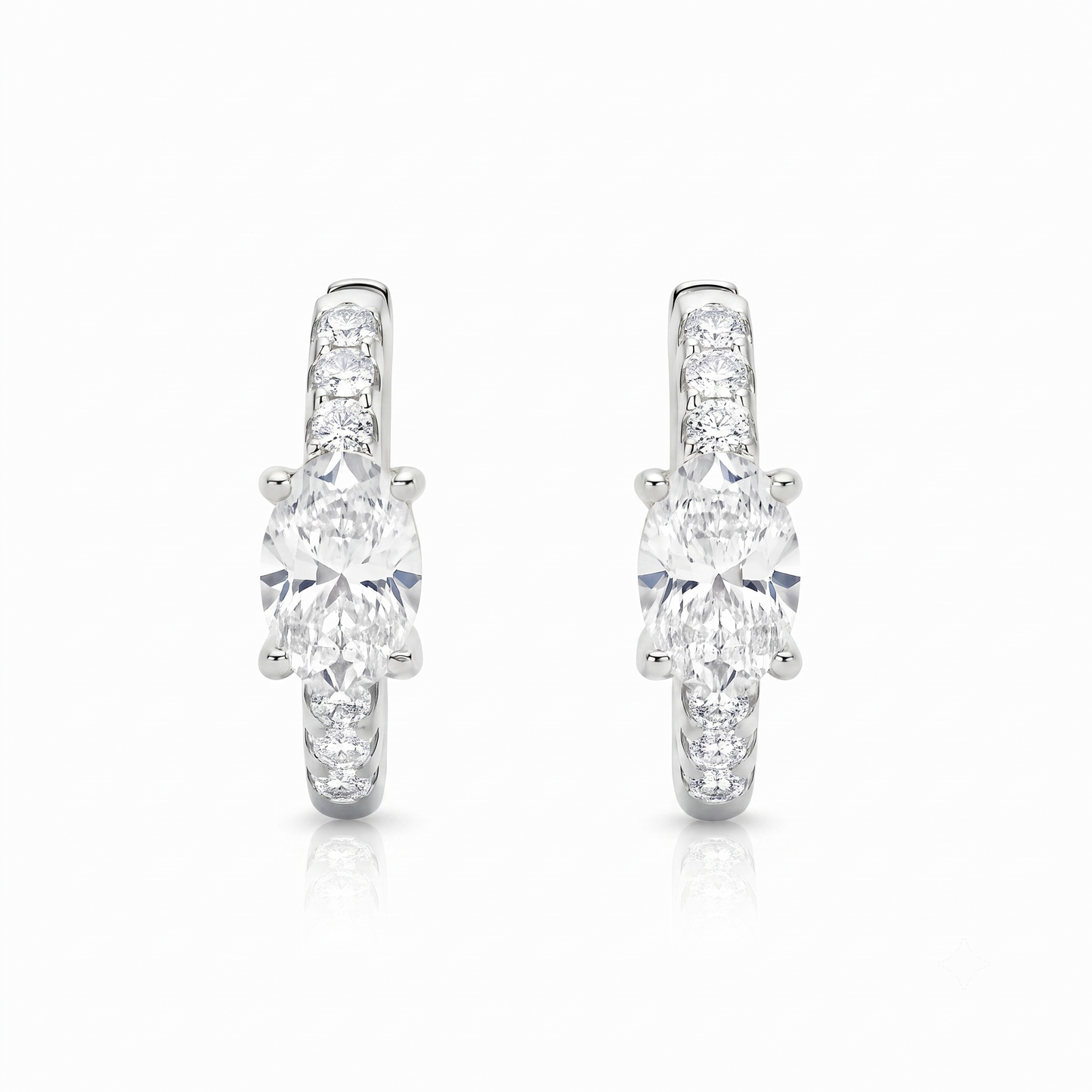 14K White Gold 1.5 CTTW Lab Grown Diamond Oval Cut Hoop Earrings