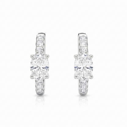 14K White Gold 1.5 CTTW Lab Grown Diamond Oval Cut Hoop Earrings