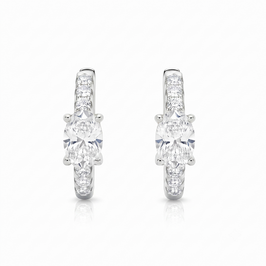14K White Gold 1.5 CTTW Lab Grown Diamond Oval Cut Hoop Earrings