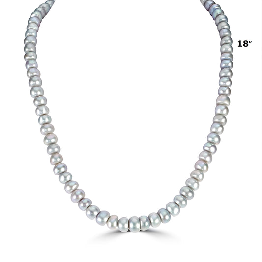 Sterling Silver Grey Rondel Pearl Necklace, 18 Inches