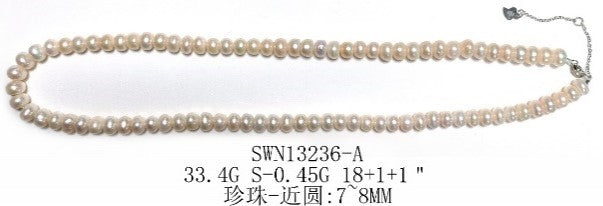 Sterling Silver White Rondel Pearl Necklace, 18 Inches