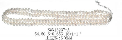 Sterling Silver White Potato Pearl Double Strand Necklace, 18 Inches