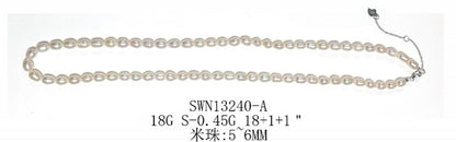 Sterling Silver White Rice Pearl Double Strand Necklace, 18 Inches