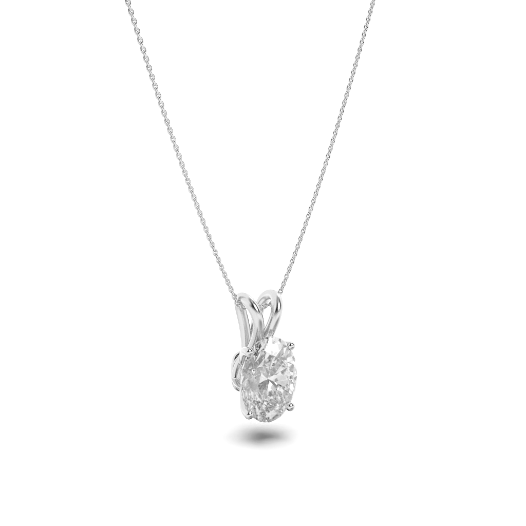 14K White Gold 3.0 CTTW Lab Grown Diamond Oval Pendant Necklace