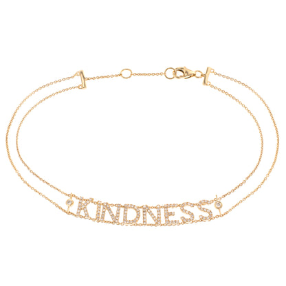 14K Gold 0.33 Carat Round Diamond Double Chain Kindness Bracelet, 7 Inches