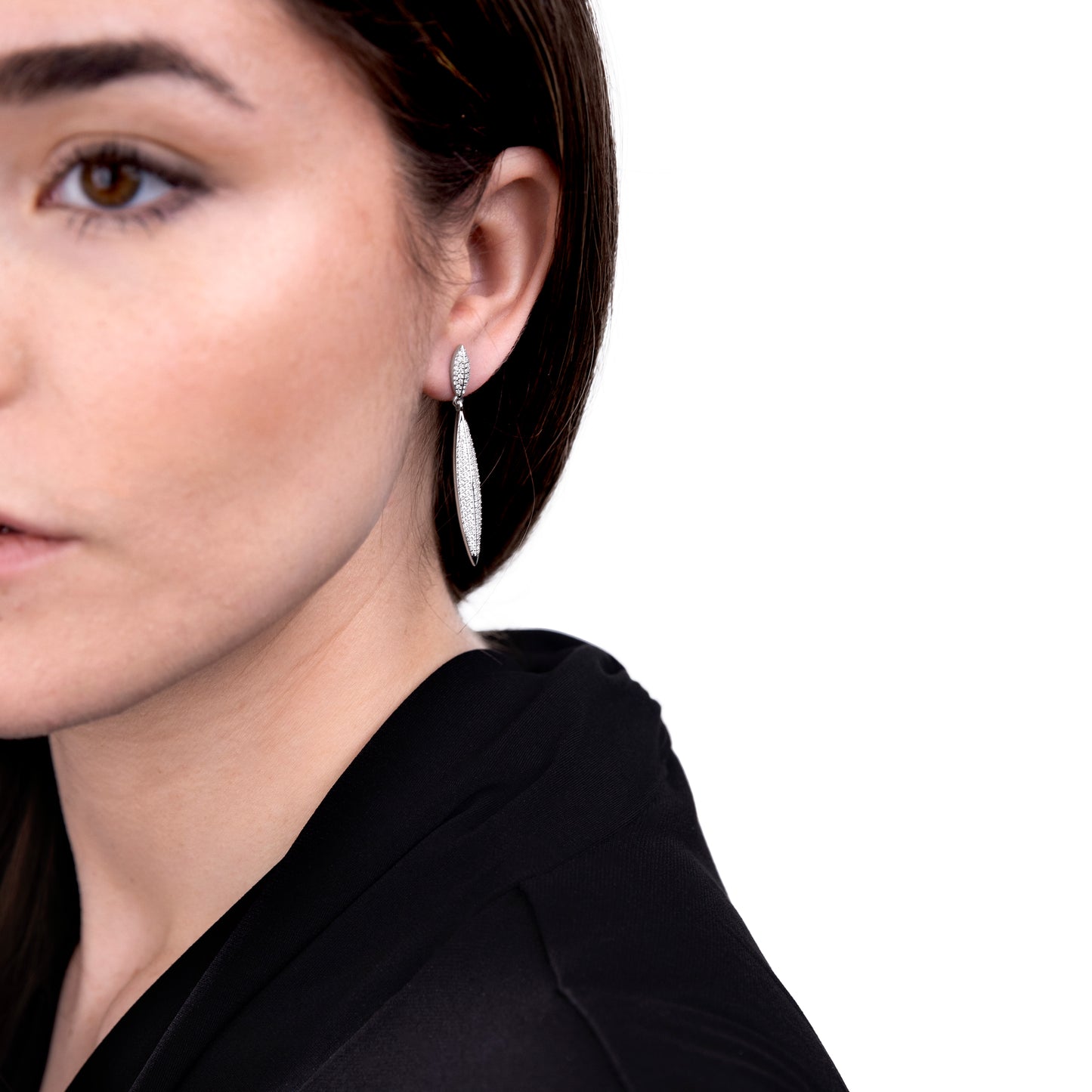 Judy Crowell Jewelry Sterling Silver Long Marquis Cubic Zirconia Drop Earrings