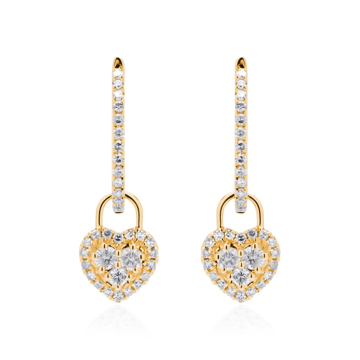 Gemistry Womens or Girls 14K Yellow Gold, Round White Diamond Dangle Earring. April Birthstone Month, Gift For Her.