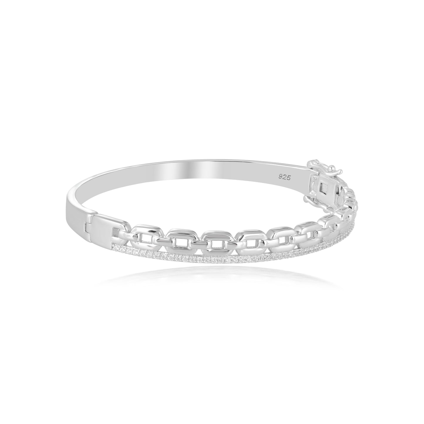 Judy Crowell Jewelry Sterling Silver Link Two Row Cubic Zirconia Bangle Bracelet