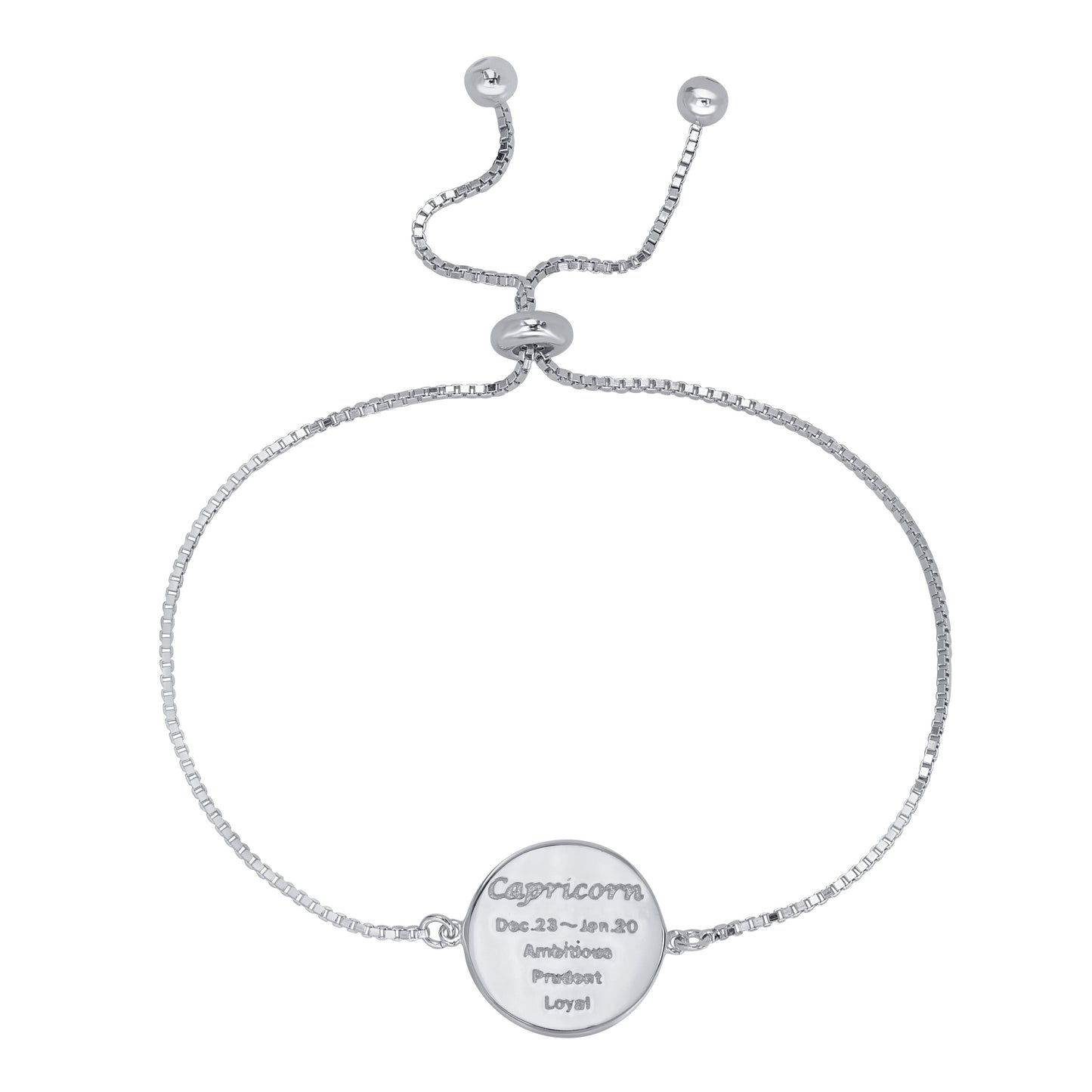 Sterling Silver or 14K Gold Over Sterling Silver Capricorn Zodiac Crystal Bracelet with Adjustable Chain, 5 to 9 Inches