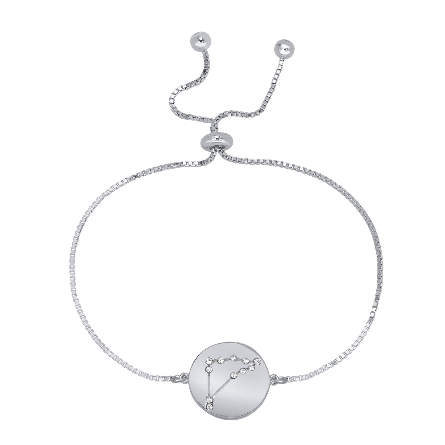 Sterling Silver or 14K Gold Over Sterling Silver Capricorn Zodiac Crystal Bracelet with Adjustable Chain, 5 to 9 Inches