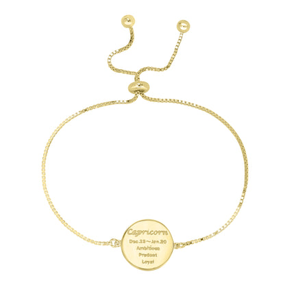 14K Gold Over Brass Capricorn Zodiac Crystal Bracelet with Adjustable Chain, 5 to 9 Inches